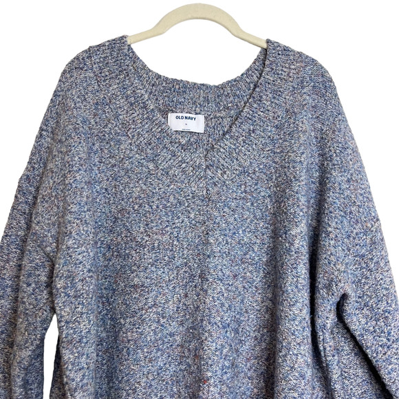 Old Navy Mens Sweater XL Blue Purple Marled V-Neck Long Sleeve Cotton Blend - Picture 2 of 5